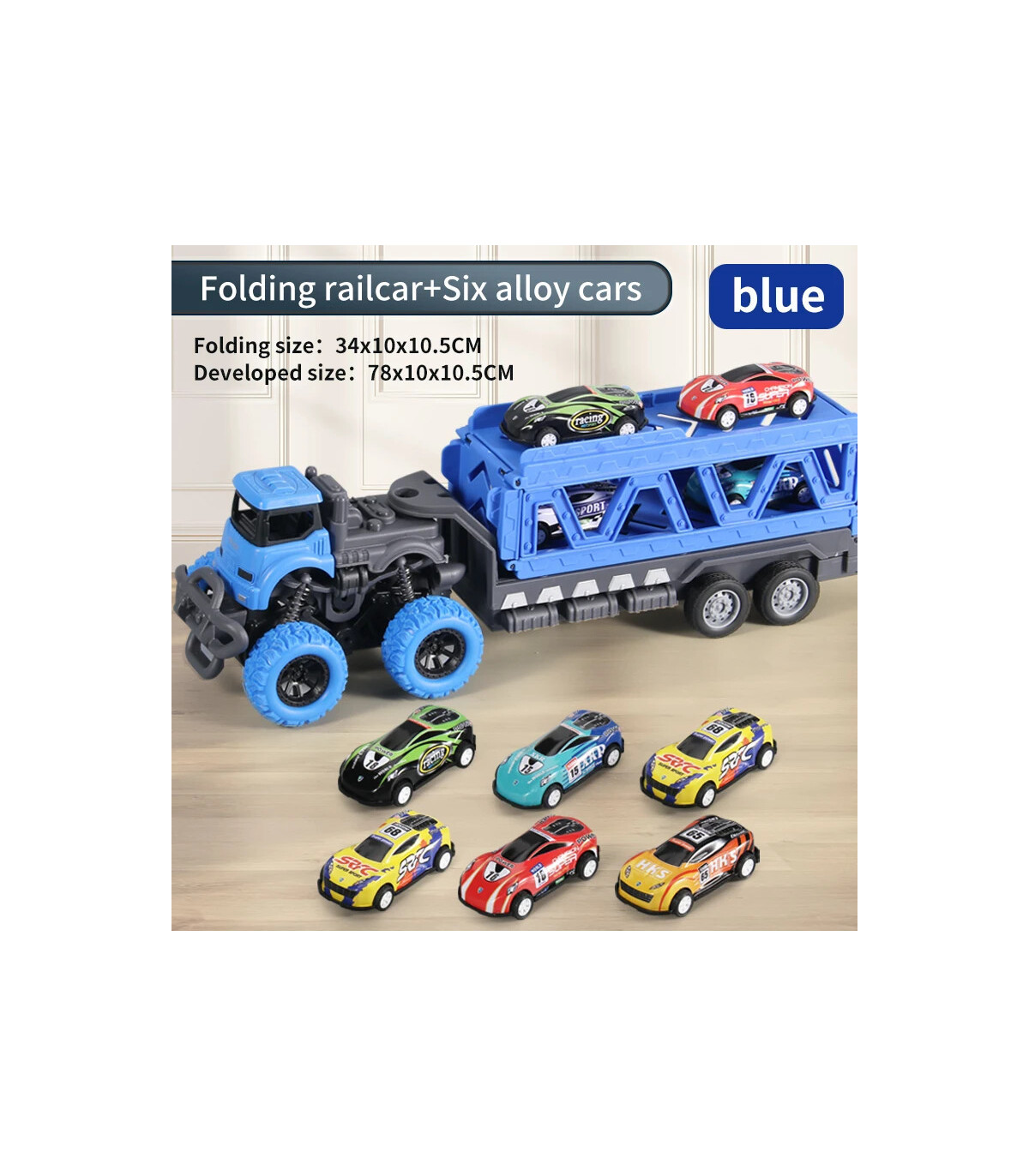 [Container car blue] Grand camion pliable à éjection de voiture sur Rail déformable, jouets pou