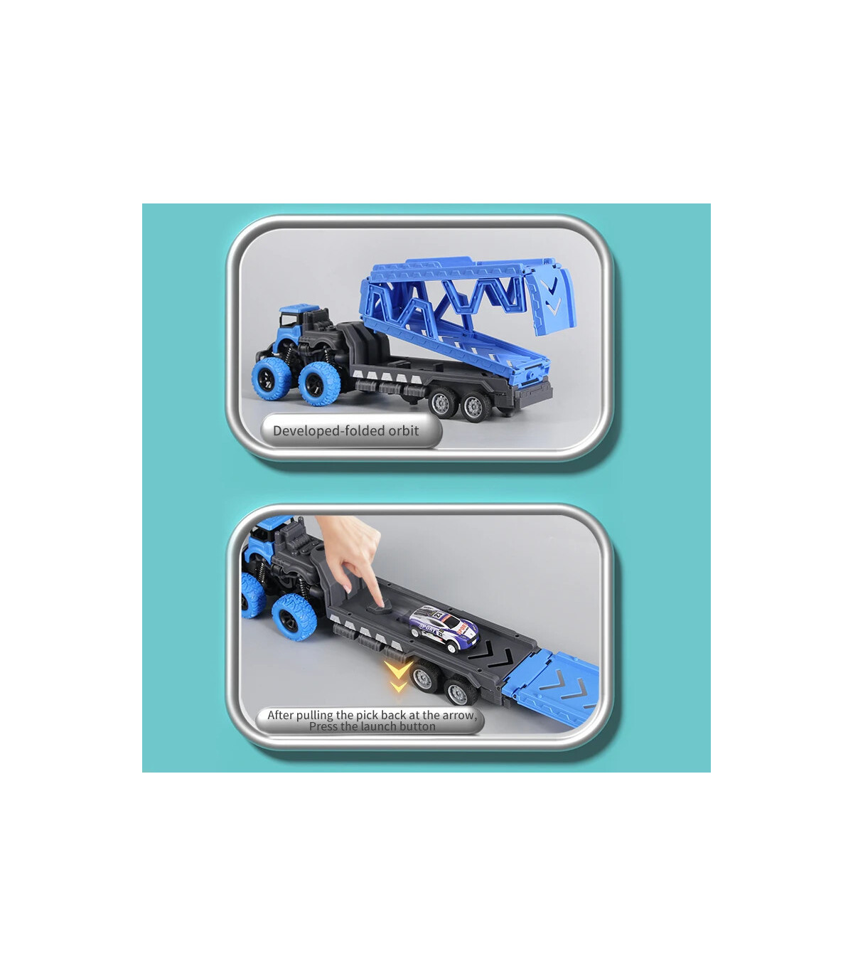 [Container car blue] Grand camion pliable à éjection de voiture sur Rail déformable, jouets pou