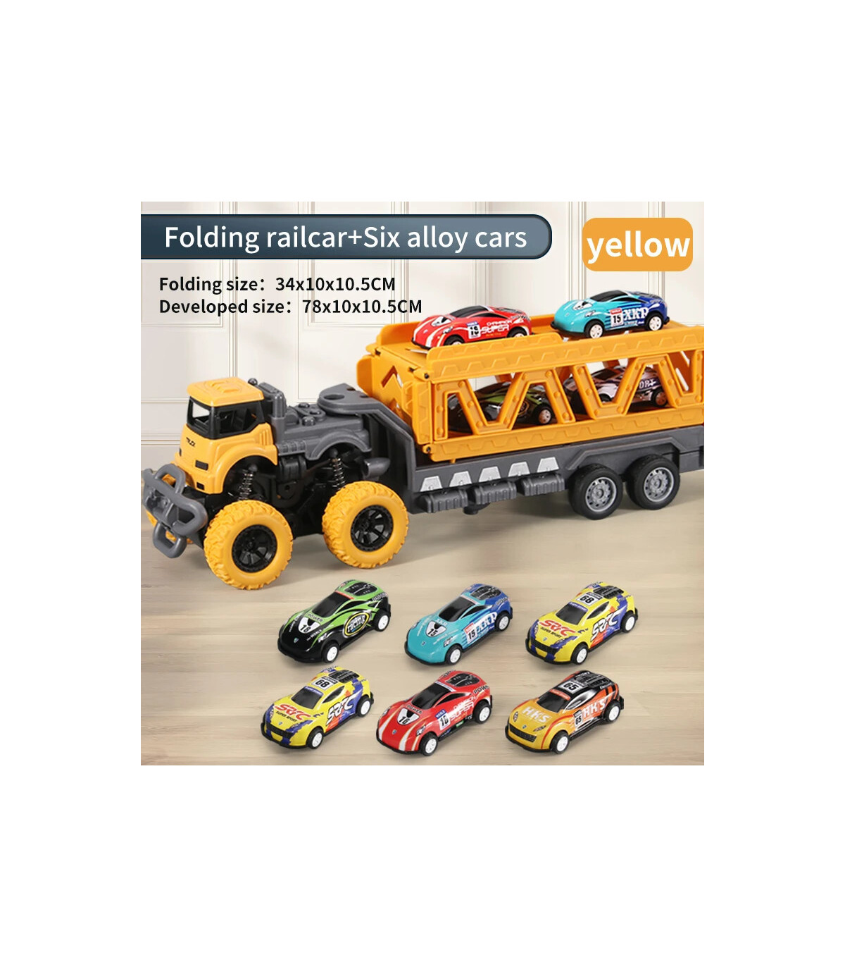 [Container car yellow] Grand camion pliable à éjection de voiture sur Rail déformable, jouets p