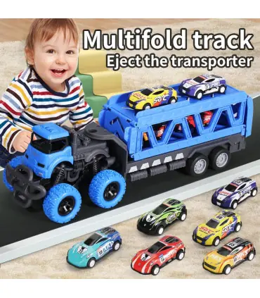 [Container car yellow] Grand camion pliable à éjection de voiture sur Rail déformable, jouets p