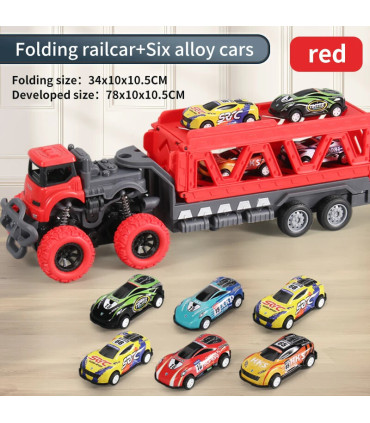 [Container car red] Grand camion pliable à éjection de voiture sur Rail déformable, jouets pour