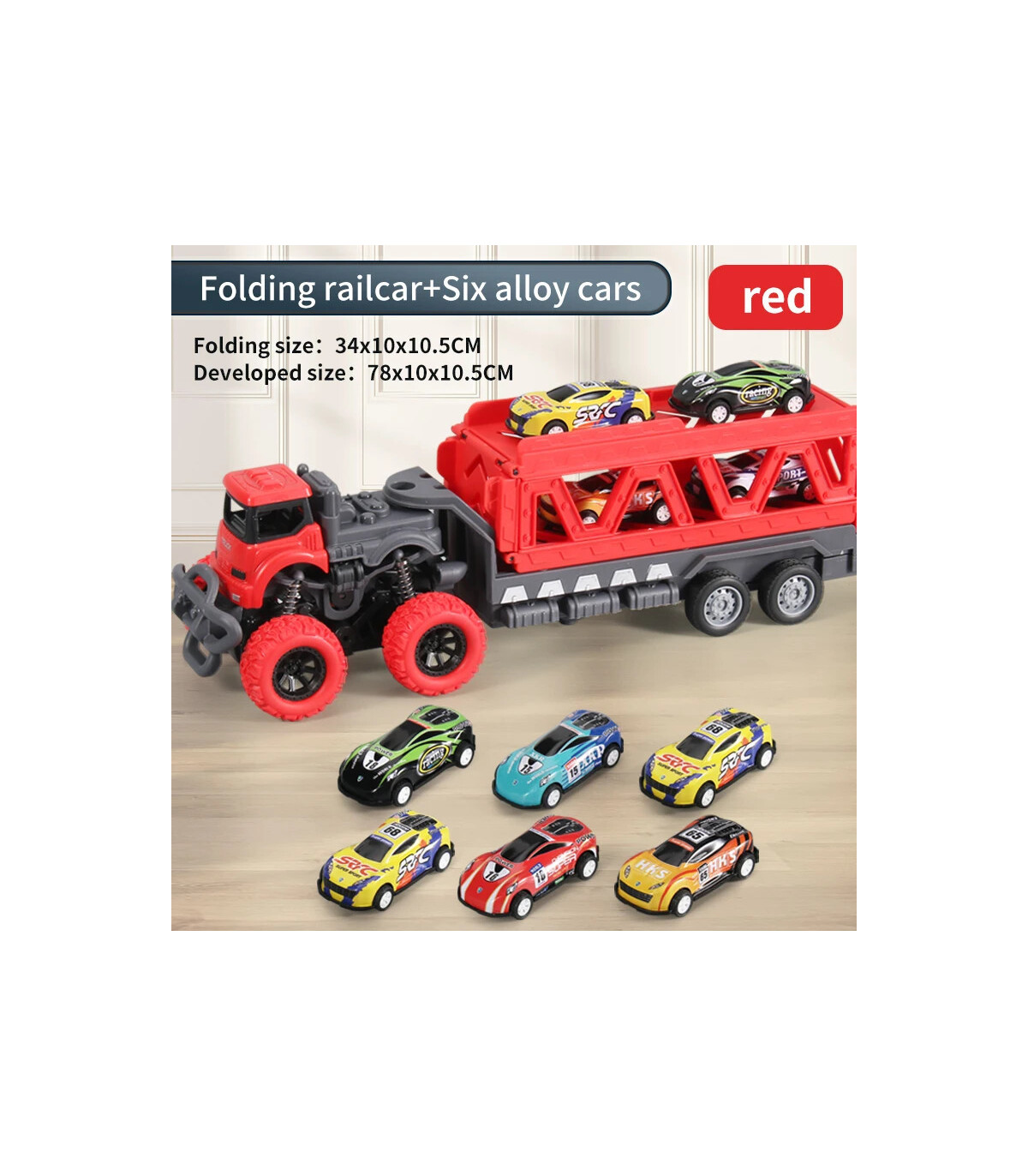 [Container car red] Grand camion pliable à éjection de voiture sur Rail déformable, jouets pour