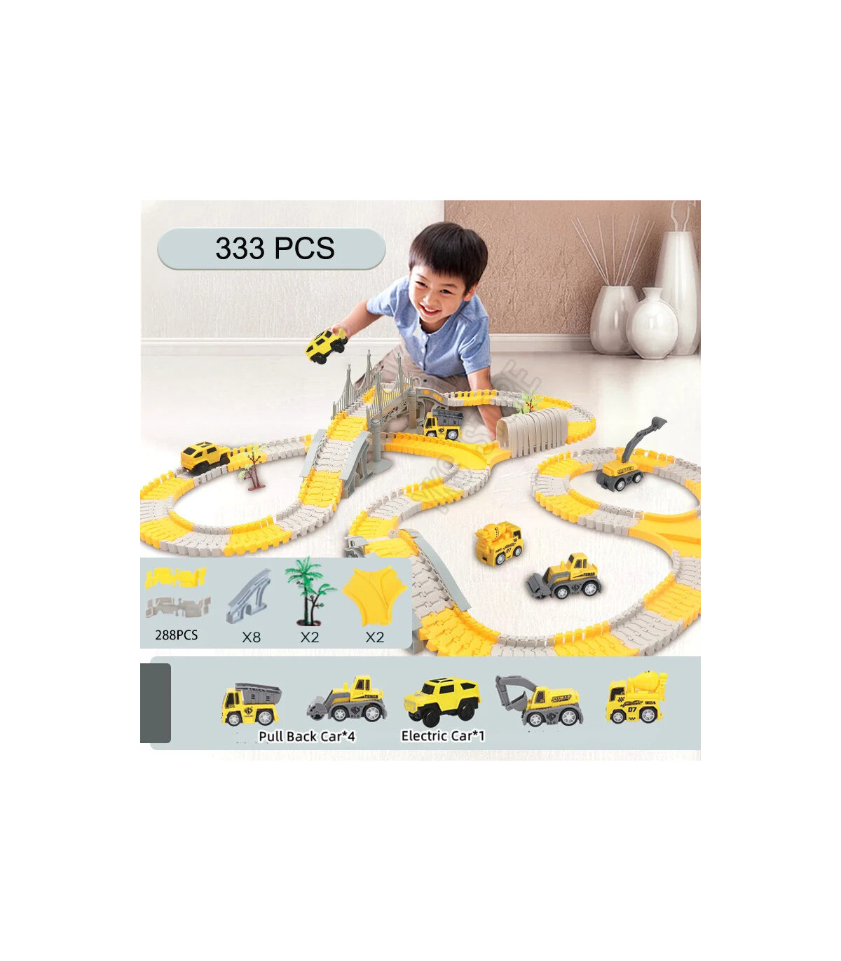 [333 pcs] 333 pièces bricolage course chemin de fer Flexible jeu de course ensemble piste Rail 
