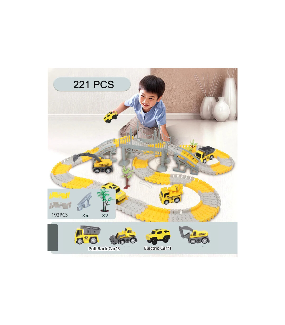 [221 pcs] 333 pièces bricolage course chemin de fer Flexible jeu de course ensemble piste Rail 