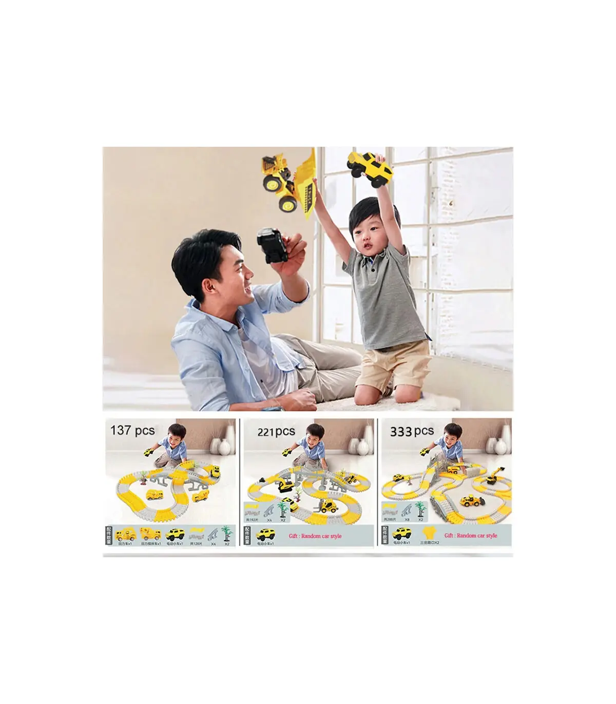 [221 pcs] 333 pièces bricolage course chemin de fer Flexible jeu de course ensemble piste Rail 