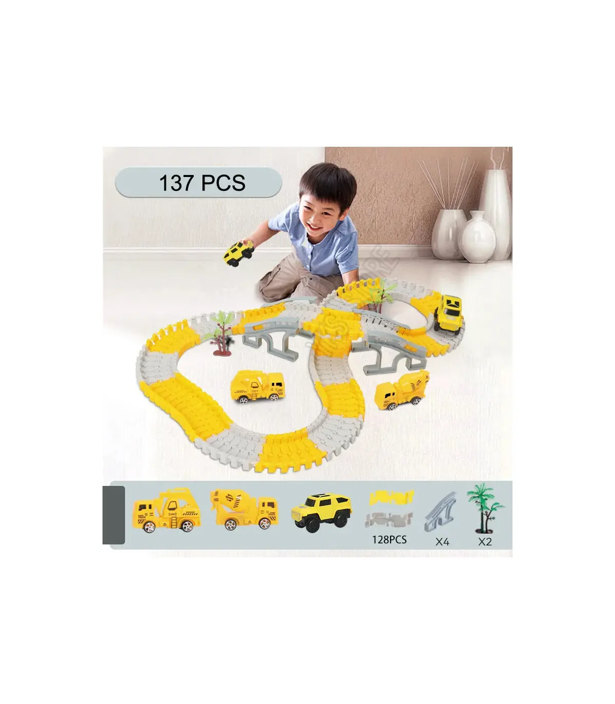 [137 pcs] 333 pièces bricolage course chemin de fer Flexible jeu de course ensemble piste Rail 