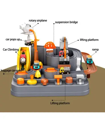 [A-blue-4-car] Modèle de voiture sur Rail de course, piste de Train, jeu d\'aventure, animaux, f