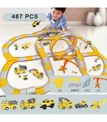 [467pcs] Ensembles de rails magiques de course de voiture, bricolage, jeu de cerveau, courbé et