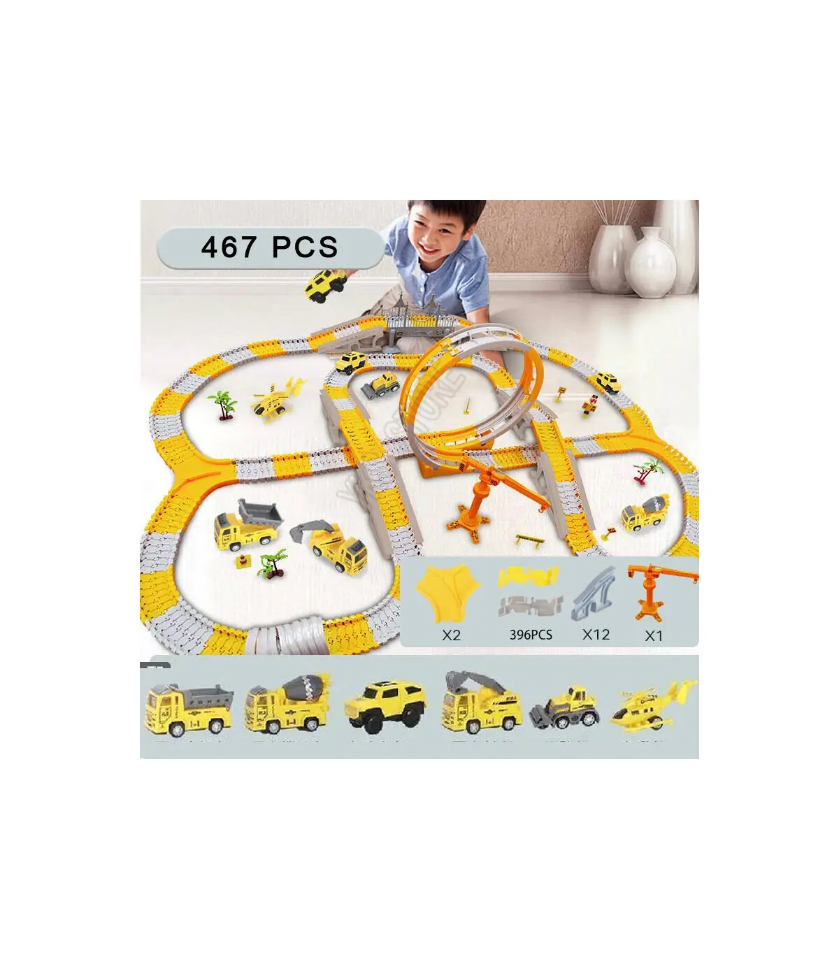 [467pcs] Ensembles de rails magiques de course de voiture, bricolage, jeu de cerveau, courbé et