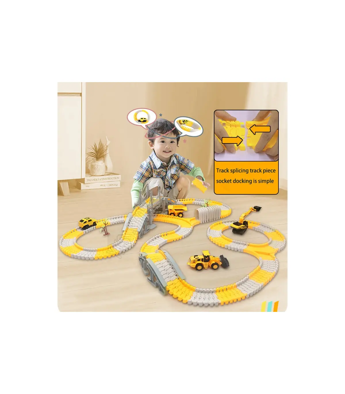 [137pcs] Ensembles de rails magiques de course de voiture, bricolage, jeu de cerveau, courbé et