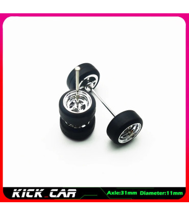 [WTS01] Roues 1/64 de couleur métallique avec pneus en caoutchouc, 1 jeu (4 pièces), pièces mod