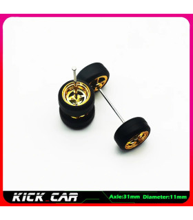 [WTS04] Roues 1/64 de couleur métallique avec pneus en caoutchouc, 1 jeu (4 pièces), pièces mod