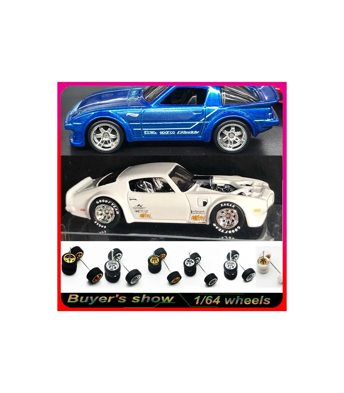 [WTS07] Roues 1/64 de couleur métallique avec pneus en caoutchouc, 1 jeu (4 pièces), pièces mod