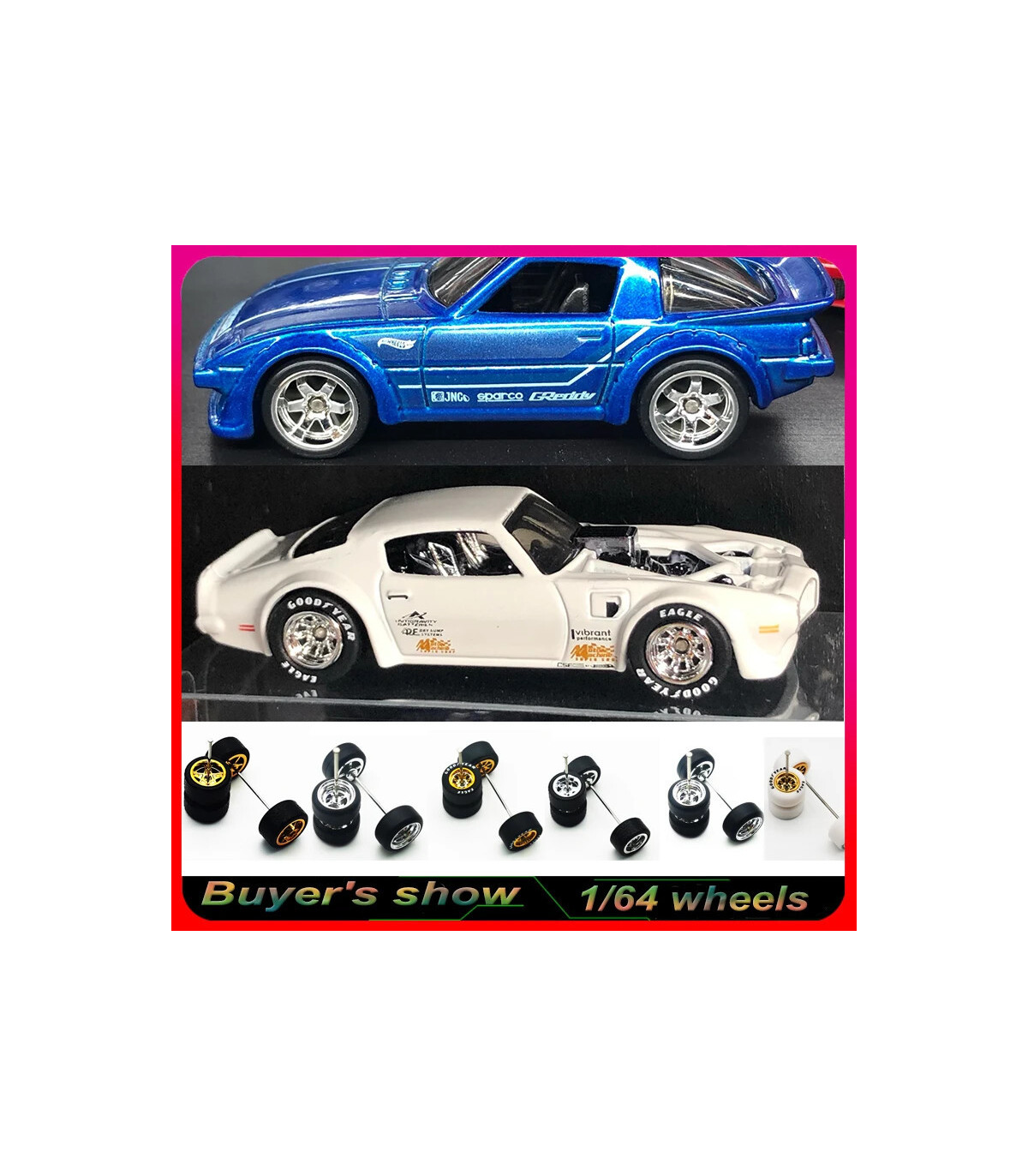 [WTS06] Roues 1/64 de couleur métallique avec pneus en caoutchouc, 1 jeu (4 pièces), pièces mod