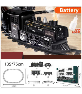 [135x75cm - Battery] Train de fret amusant pour chemin de fer, Locomotive à vapeur d\'eau, ensem