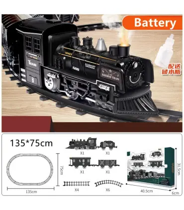 [135x75cm - Battery] Train de fret amusant pour chemin de fer, Locomotive à vapeur d\'eau, ensem