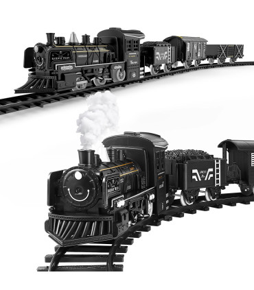 [135x75cm - Battery] Train de fret amusant pour chemin de fer, Locomotive à vapeur d\'eau, ensem