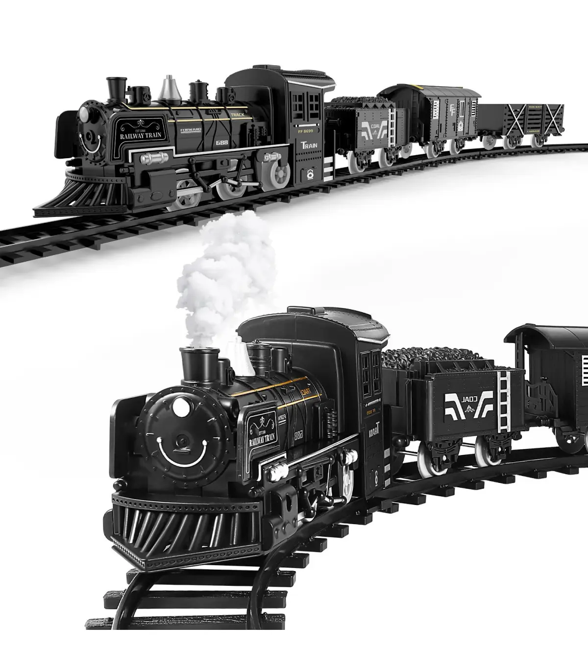 [135x75cm - Battery] Train de fret amusant pour chemin de fer, Locomotive à vapeur d\'eau, ensem