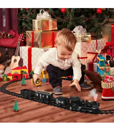 [135x75cm - Battery] Train de fret amusant pour chemin de fer, Locomotive à vapeur d\'eau, ensem