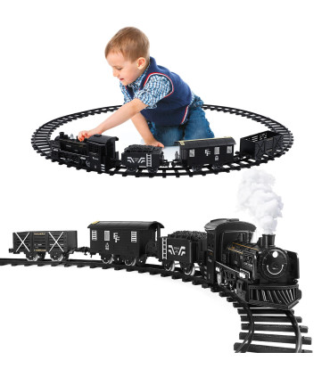 [135x75cm - Battery] Train de fret amusant pour chemin de fer, Locomotive à vapeur d\'eau, ensem