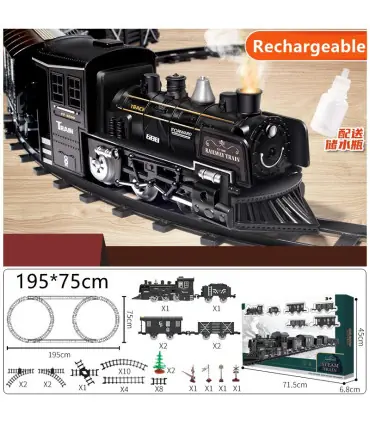 [195x75cm-rechargeabl] Train de fret amusant pour chemin de fer, Locomotive à vapeur d\'eau, ens