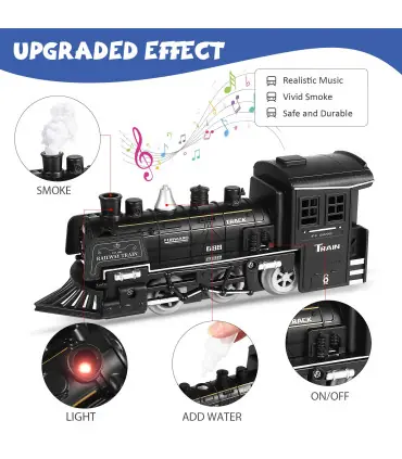 [195x75cm-rechargeabl] Train de fret amusant pour chemin de fer, Locomotive à vapeur d\'eau, ens