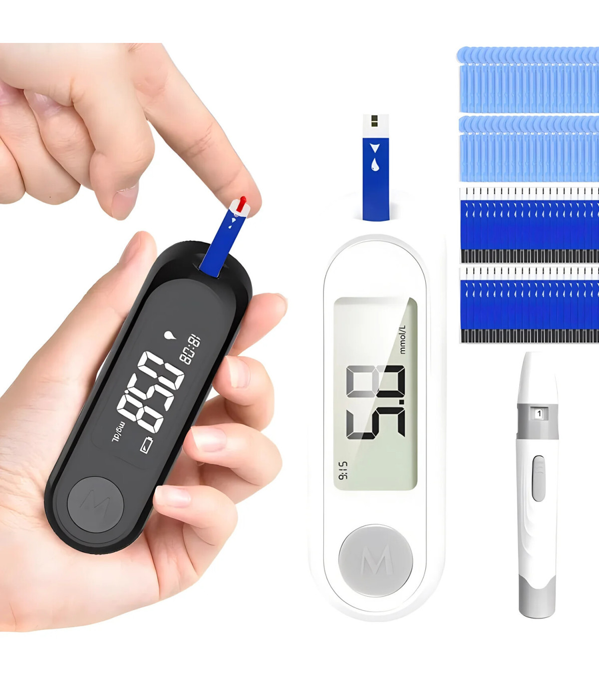 [White] Compteur de glycémie, Kit de test du diabète, Machine à lancette du diabète, glucomètre