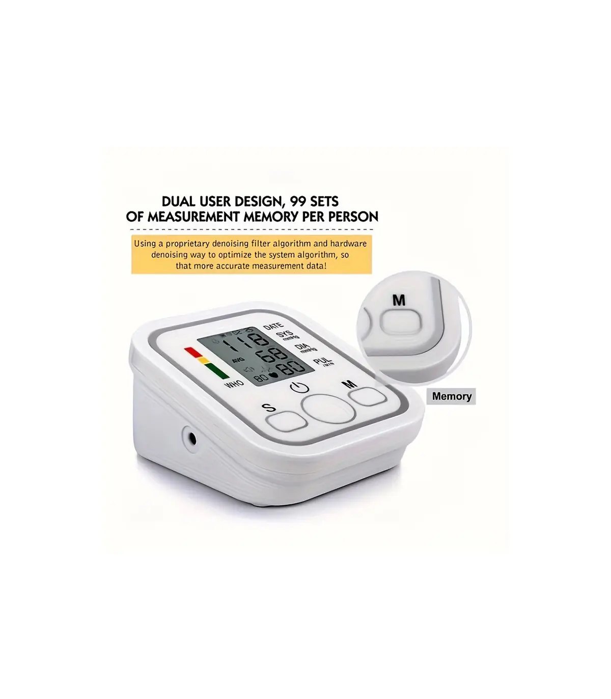 [White] Tensiomètre à bras médical, jauge de lecture, sphygmomanomètre pour personnes âgées, me