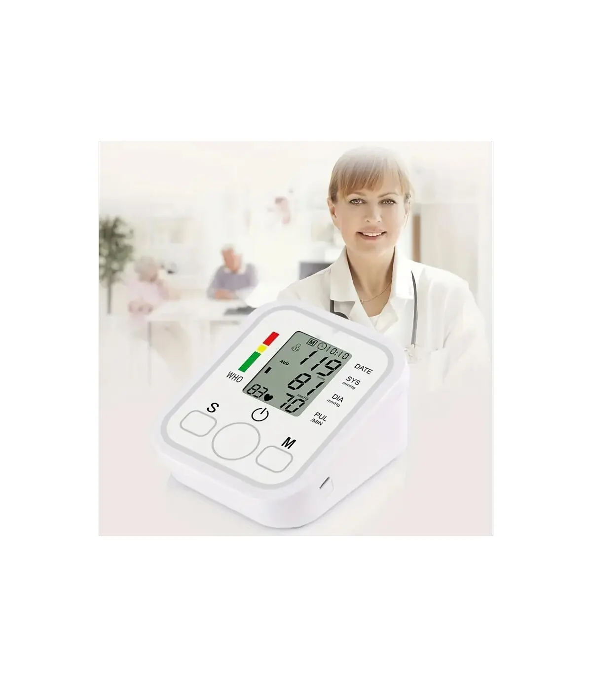 [White] Tensiomètre à bras médical, jauge de lecture, sphygmomanomètre pour personnes âgées, me