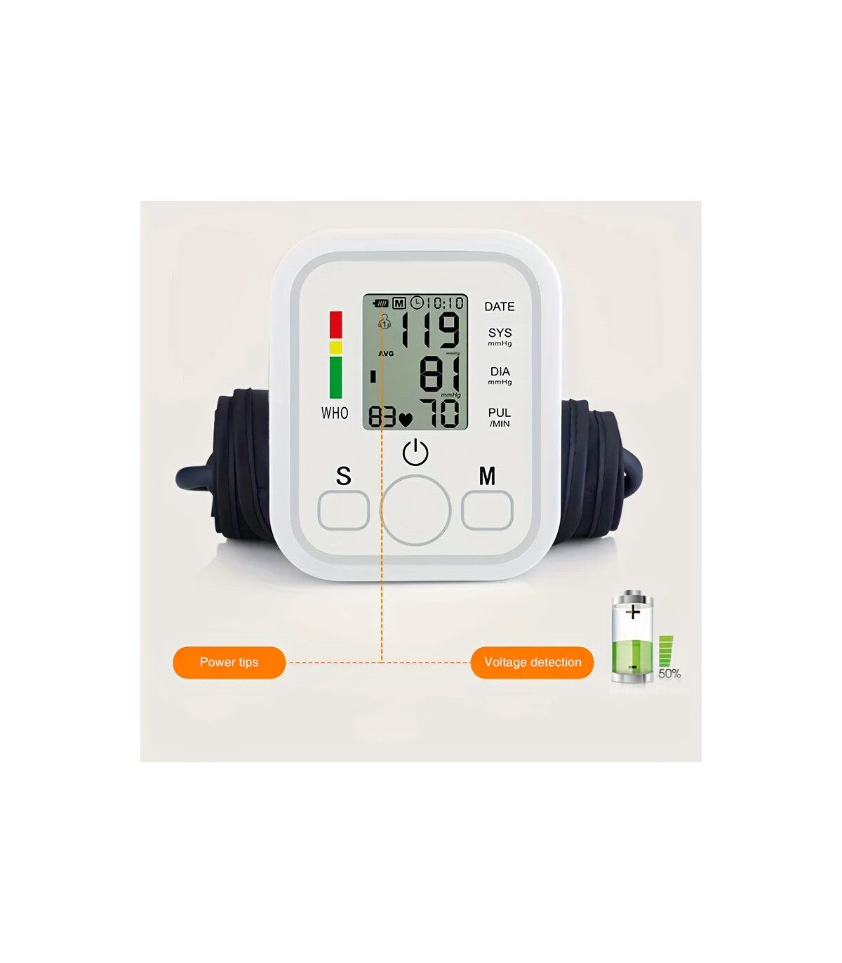 [White] Tensiomètre à bras médical, jauge de lecture, sphygmomanomètre pour personnes âgées, me