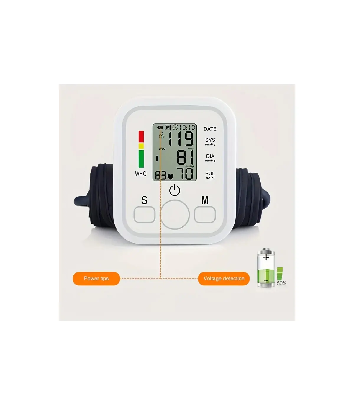 [White] Tensiomètre à bras médical, jauge de lecture, sphygmomanomètre pour personnes âgées, me