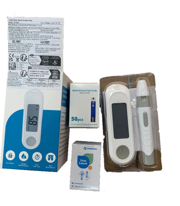 [White] Compteur de glycémie, Kit de test du diabète, Machine à lancette du diabète, glucomètre