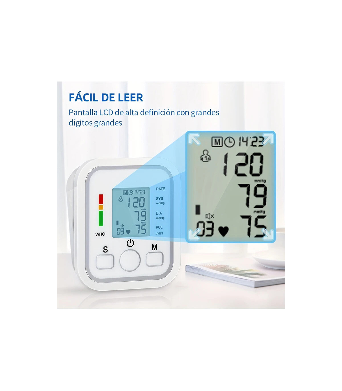 [White] Tensiomètre à bras médical, jauge de lecture, sphygmomanomètre pour personnes âgées, me