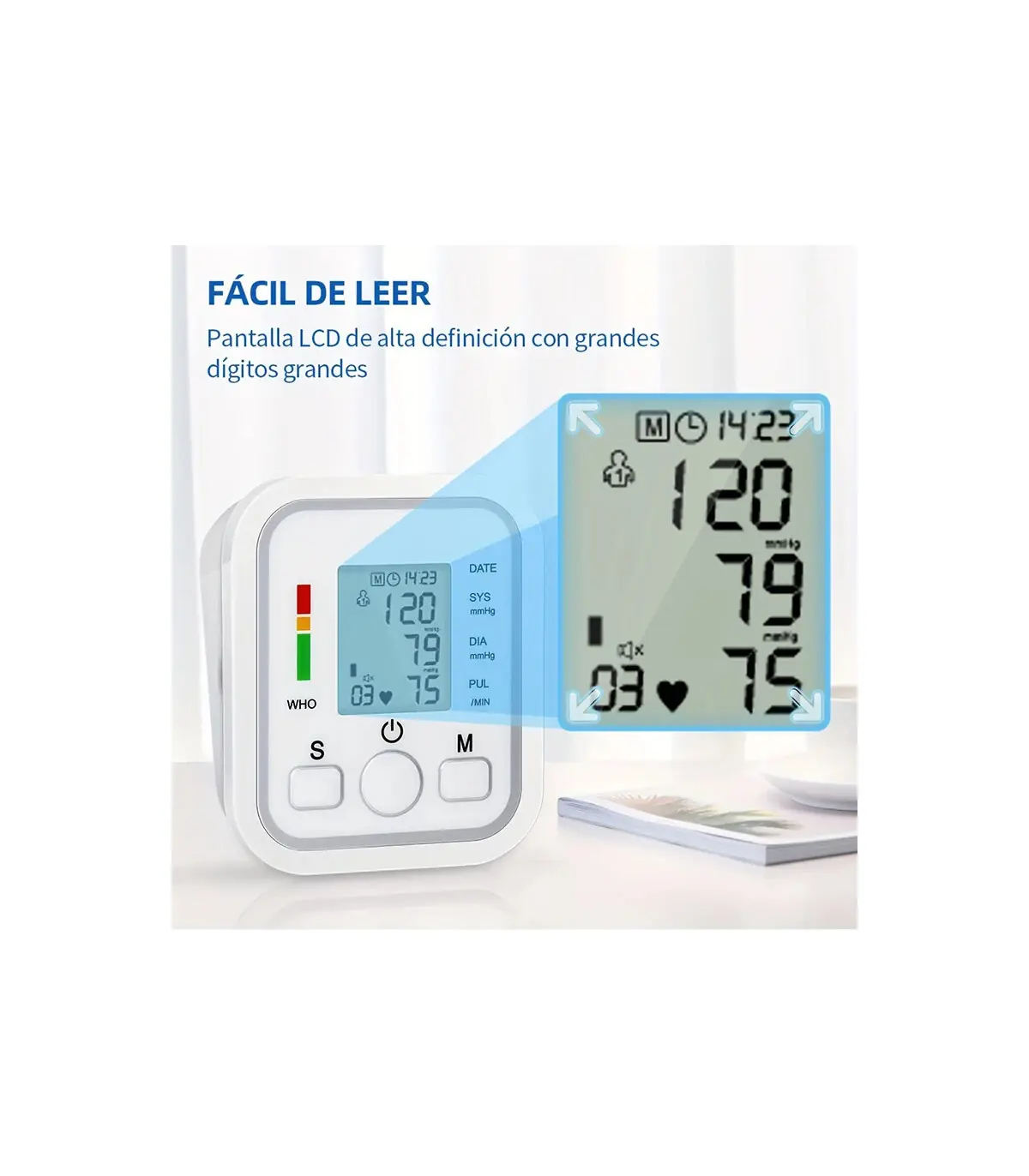 [White] Tensiomètre à bras médical, jauge de lecture, sphygmomanomètre pour personnes âgées, me