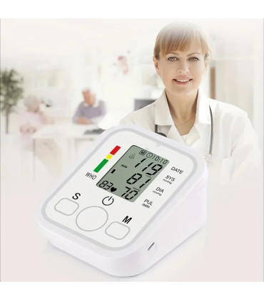 [White] Tensiomètre à bras médical, jauge de lecture, sphygmomanomètre pour personnes âgées, me