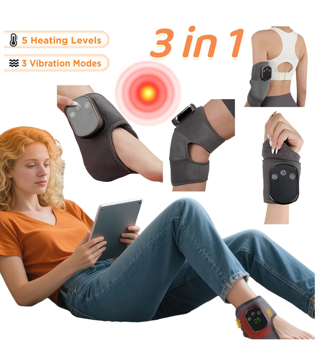 [5W] Masseur de cheville électrique sans fil, chaleur et Vibration, thérapie par compresse chau