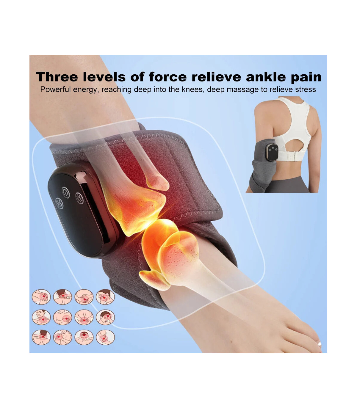 [5W] Masseur de cheville électrique sans fil, chaleur et Vibration, thérapie par compresse chau