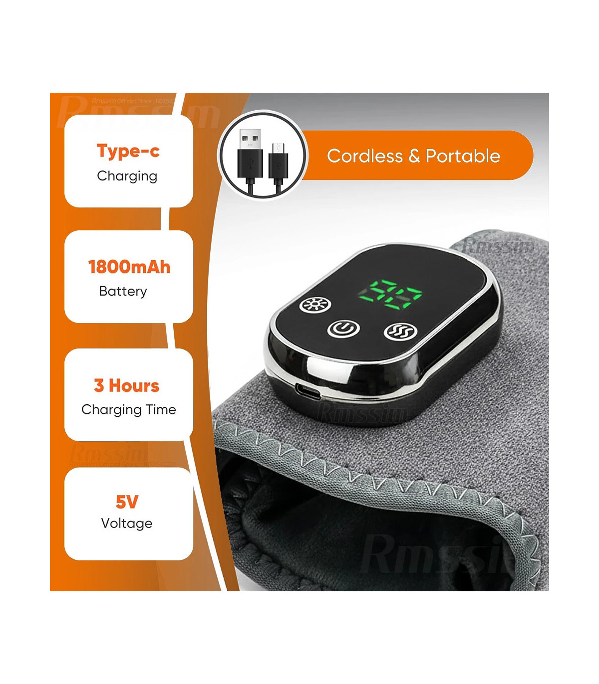 [For Wrist Massager] Attelle de poignet électrique avec compresse chaude réglable, Massage par 