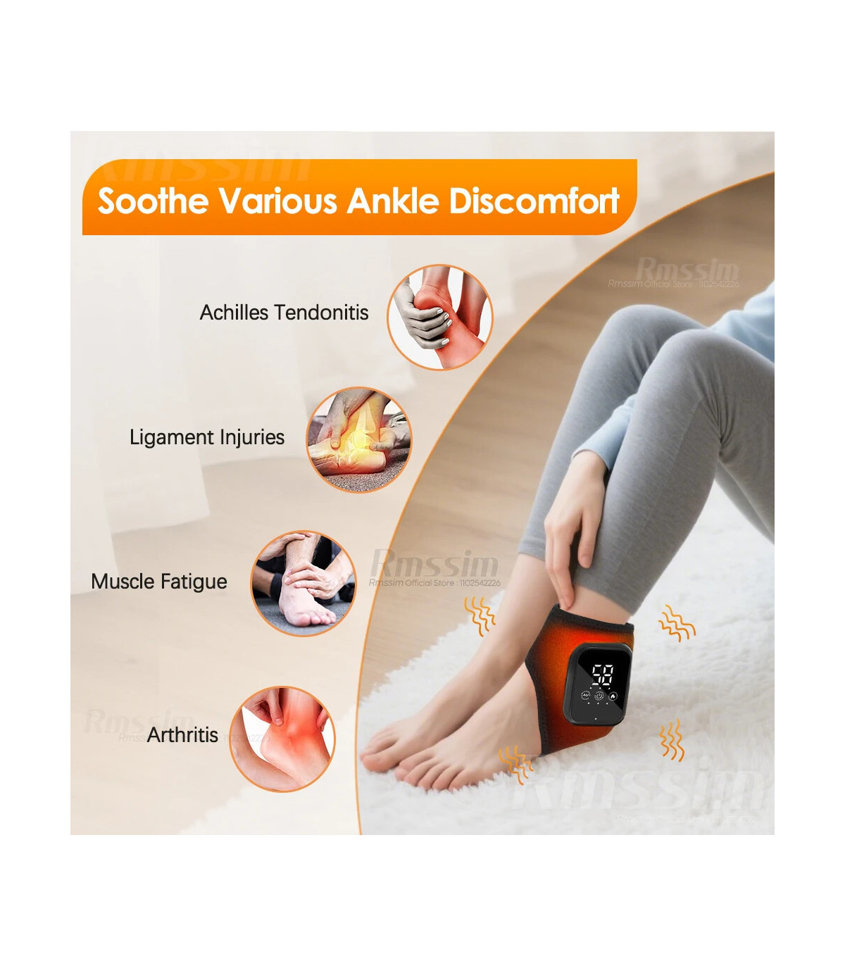 [For Ankle Massager] Attelle de poignet électrique avec compresse chaude réglable, Massage par 