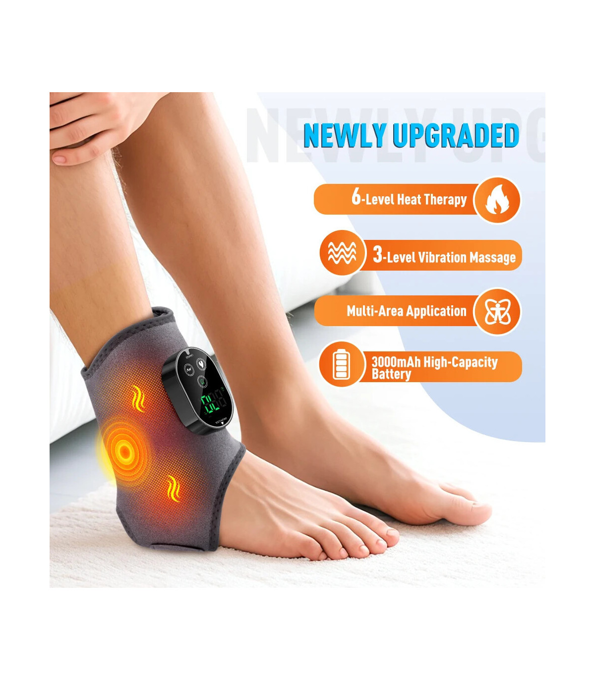 [1pcs gray] Masseur de pieds et de chevilles rechargeables à double moteur, Vibration thermique