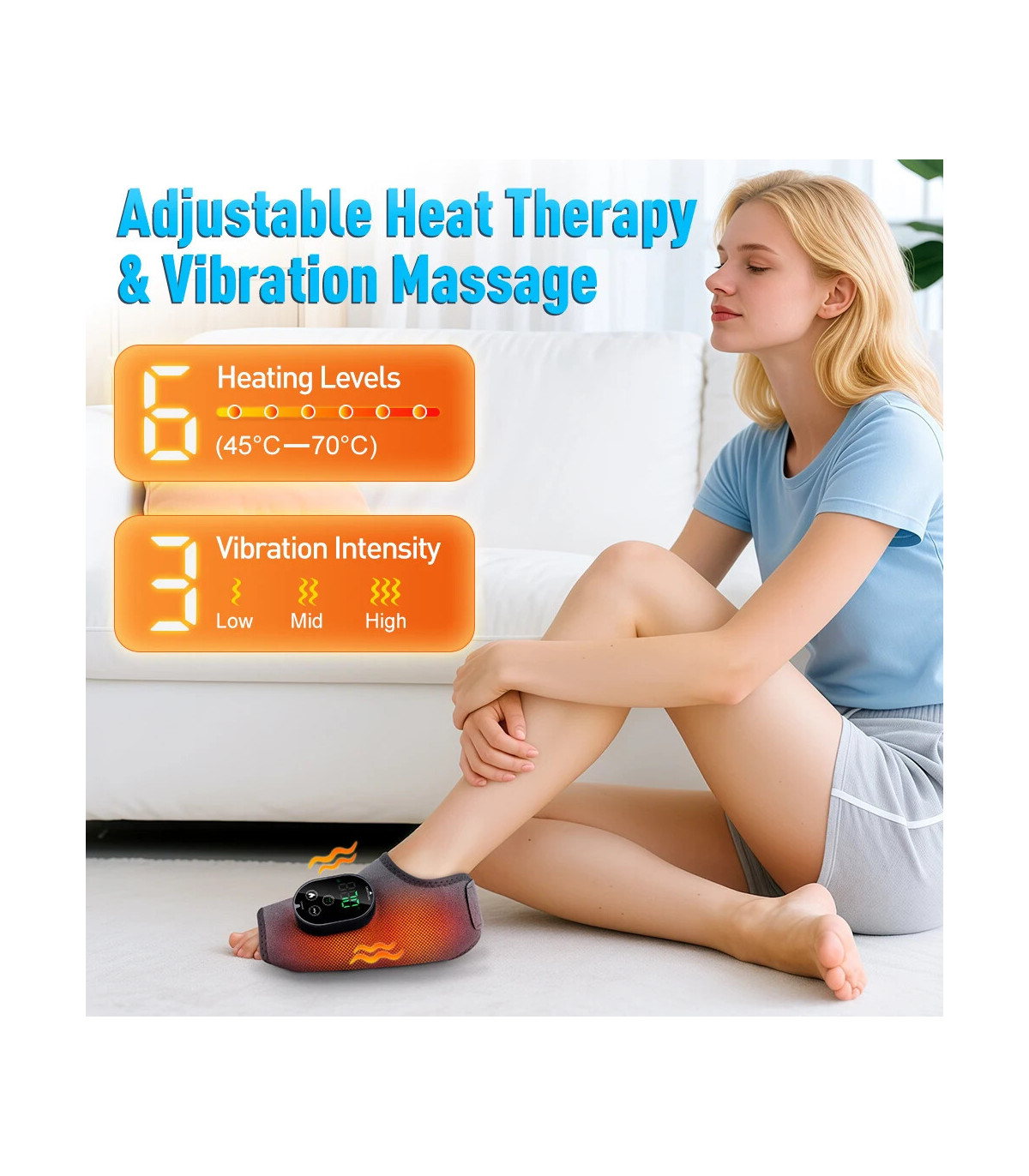 [1pcs gray] Masseur de pieds et de chevilles rechargeables à double moteur, Vibration thermique