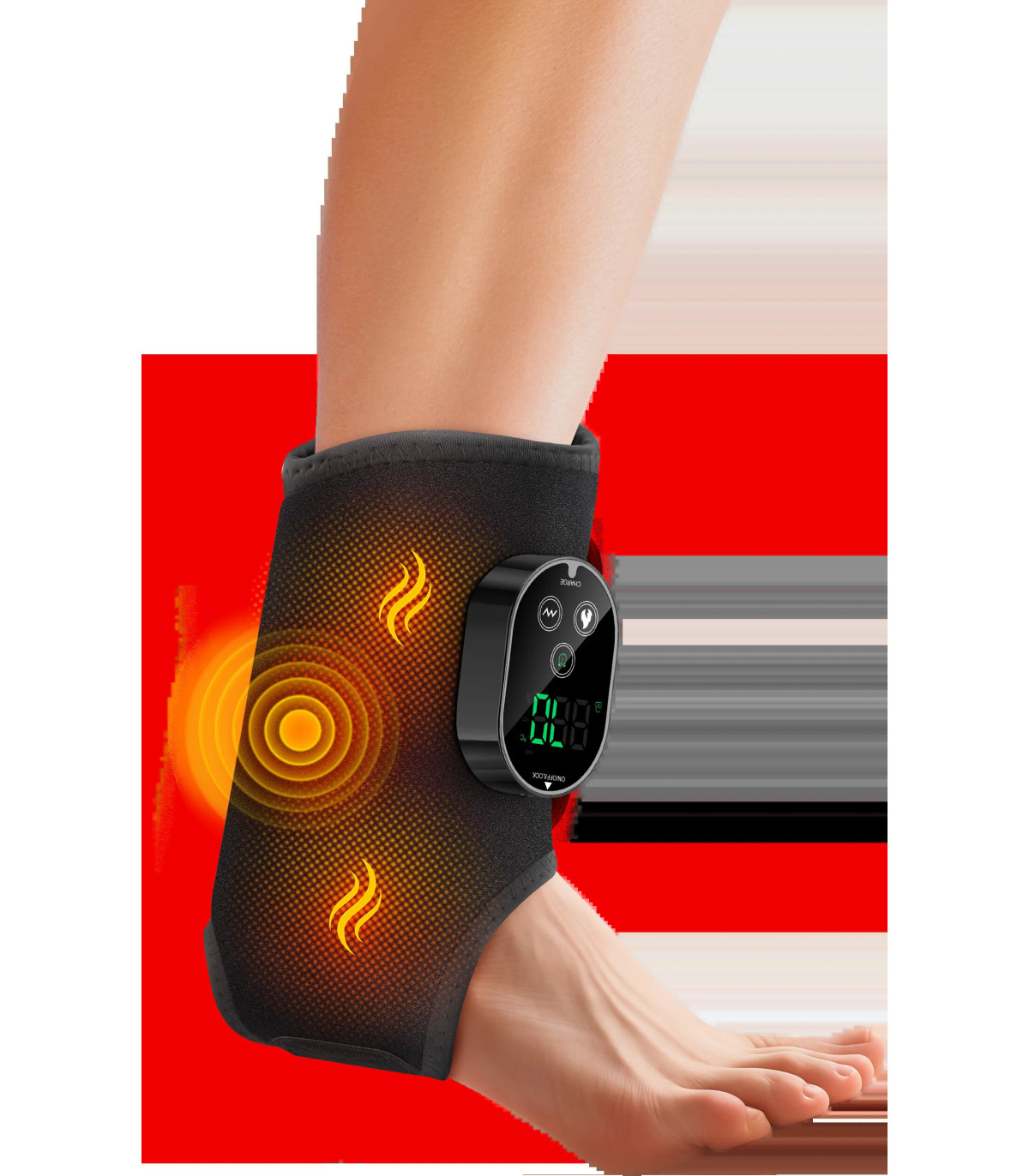 [1pcs black] Masseur de pieds et de chevilles rechargeables à double moteur, Vibration thermiqu