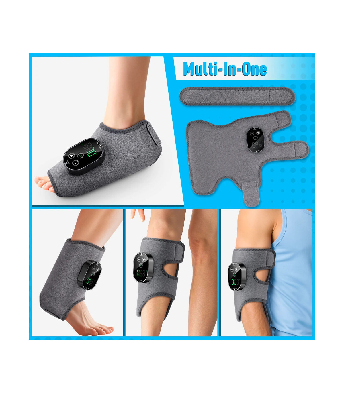 [1pcs black] Masseur de pieds et de chevilles rechargeables à double moteur, Vibration thermiqu