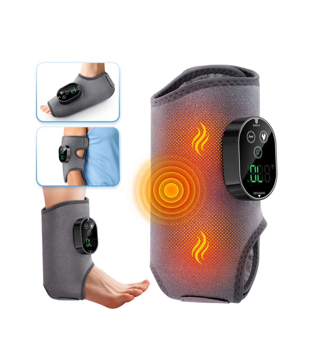 [1pcs black] Masseur de pieds et de chevilles rechargeables à double moteur, Vibration thermiqu