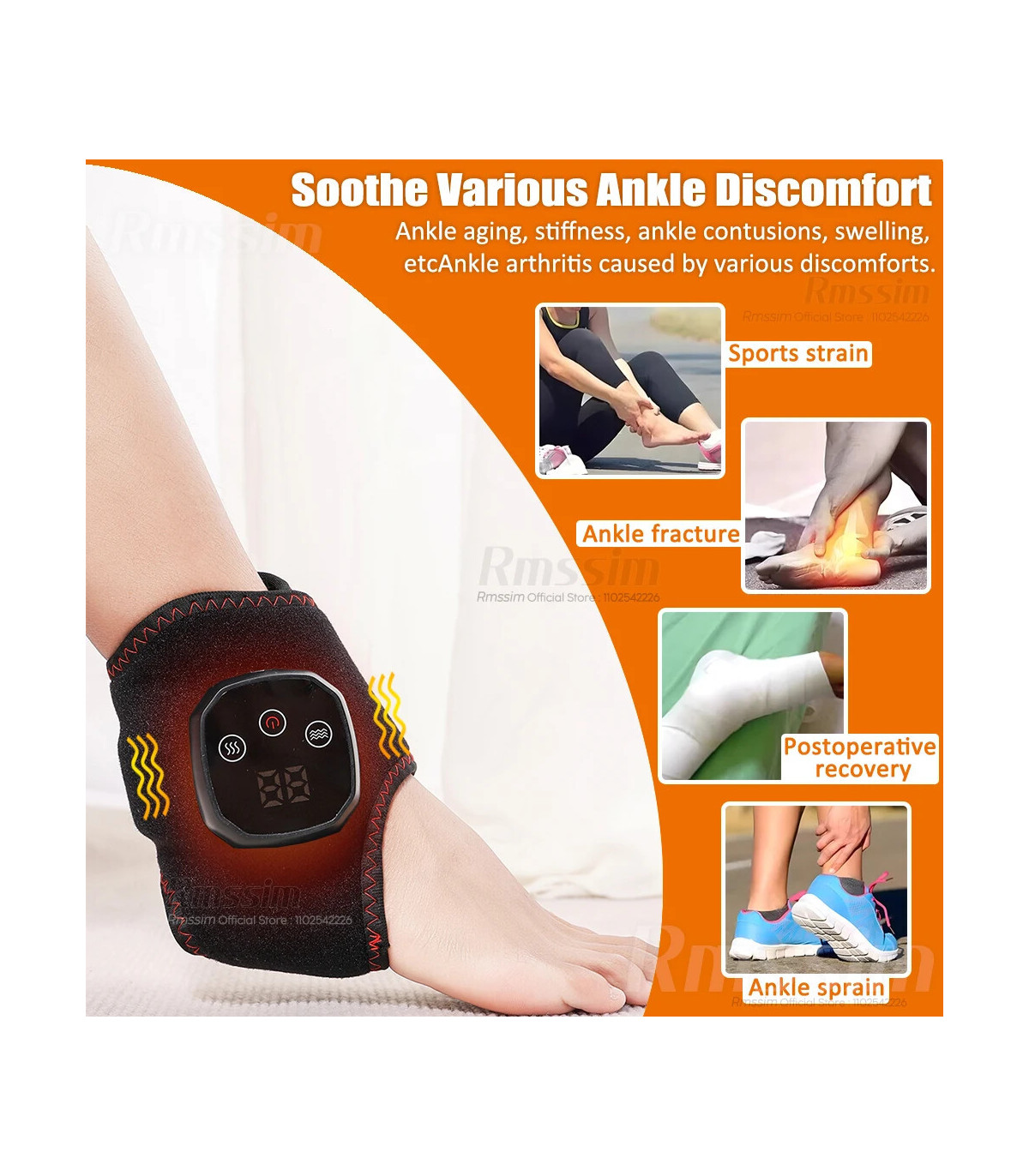 [Black 1pcs] Le masseur électrique de cheville et de poignet peut vibrer et la thérapie par com