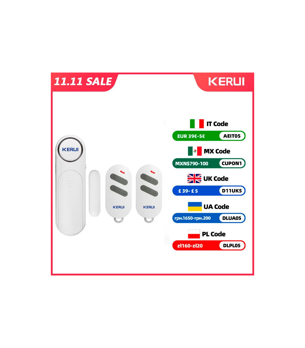 [KIT 2] KERbiomomer-Capteur d\'alarme sans fil pour porte et fenêtre, 300 pieds, 120dB, antivol,