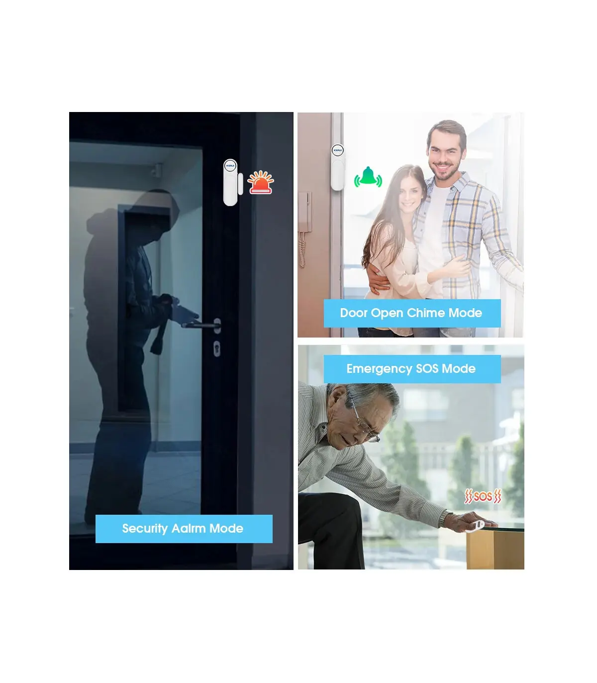 [KIT 2] KERbiomomer-Capteur d\'alarme sans fil pour porte et fenêtre, 300 pieds, 120dB, antivol,