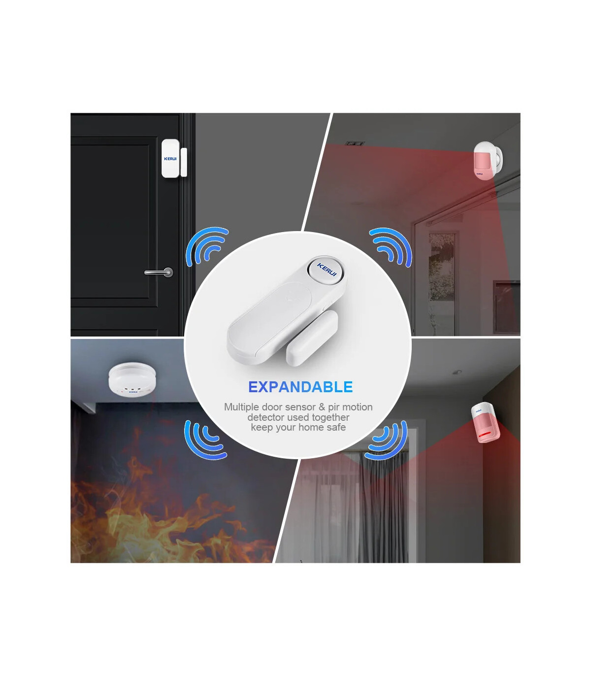 [KIT 3] KERbiomomer-Capteur d\'alarme sans fil pour porte et fenêtre, 300 pieds, 120dB, antivol,