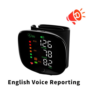 [Black] Nouveau moniteur de pression artérielle au poignet LED Rechargeable sans voix anglaise 