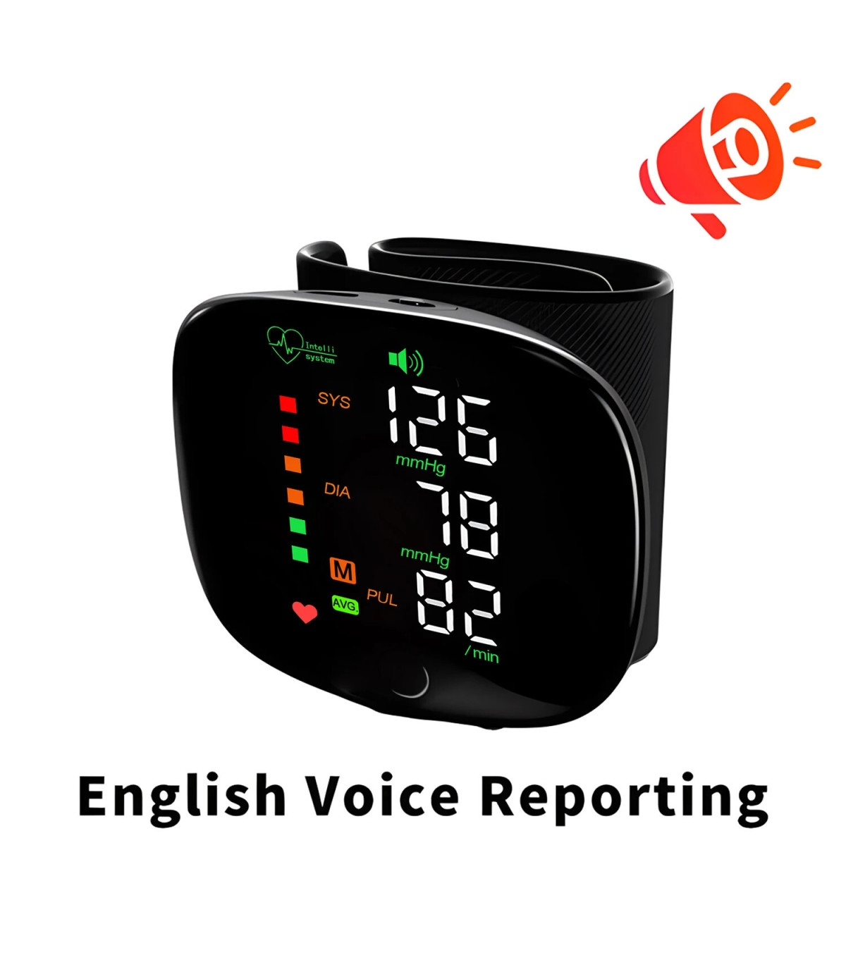 [Black] Nouveau moniteur de pression artérielle au poignet LED Rechargeable sans voix anglaise 